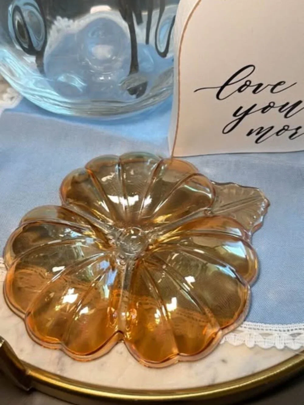 Vintage Marigold Carnival Glass Pansy Dish